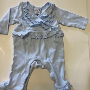 Three Sisters baby girl blue romper ruffles 6M